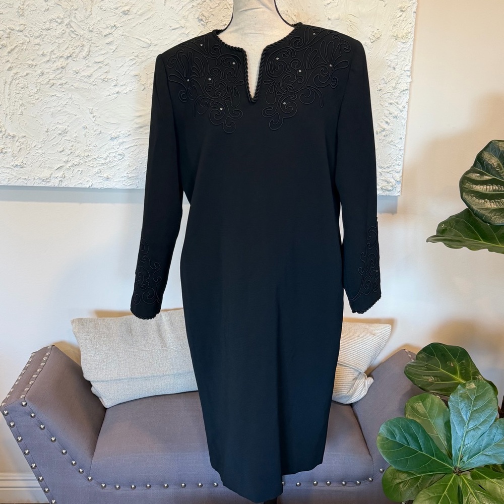 Constance Saunders Richard Warren Long Sleeve Dress Vintage Black Sz 14